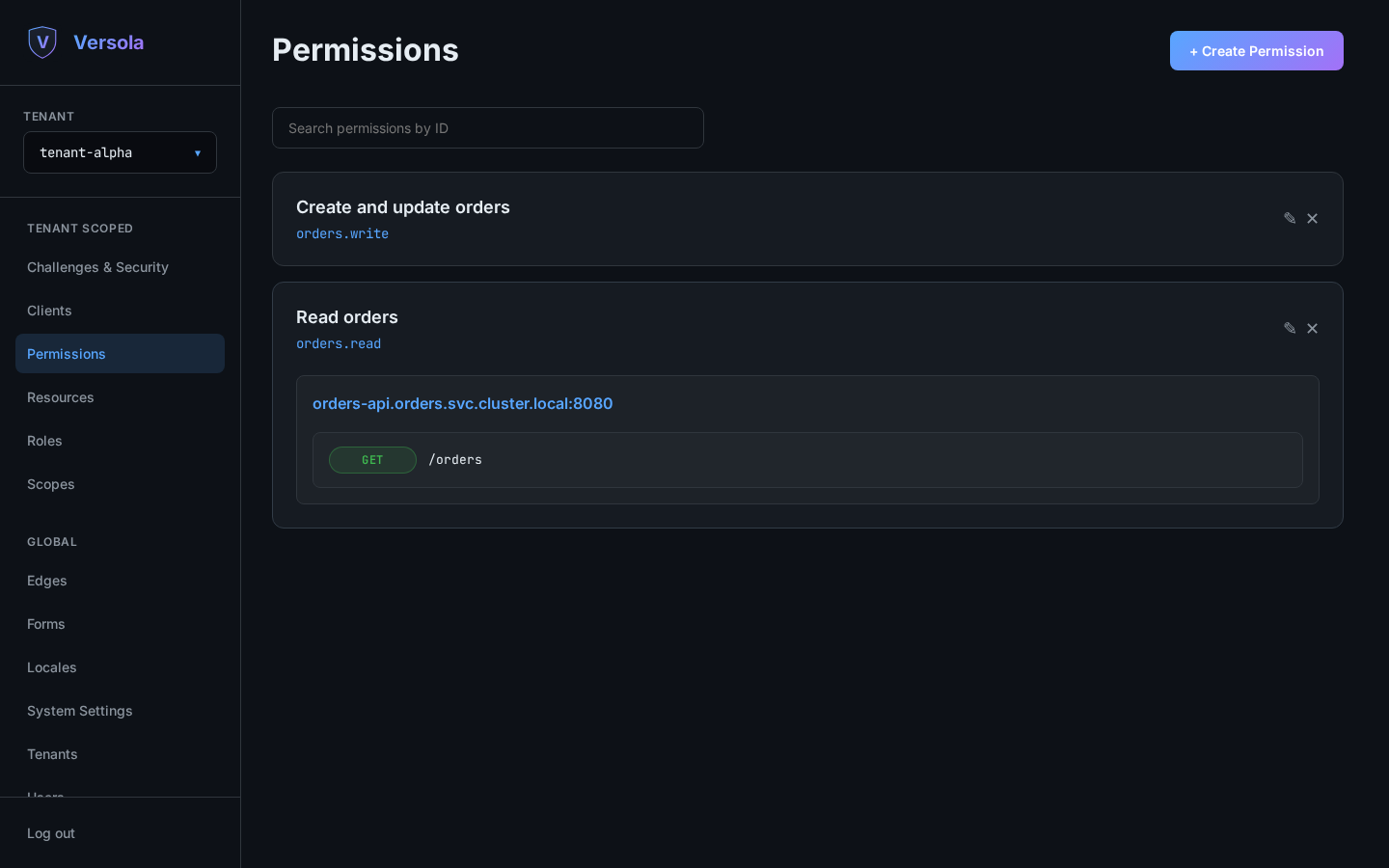 Expanded permission card showing the resource and endpoints it covers