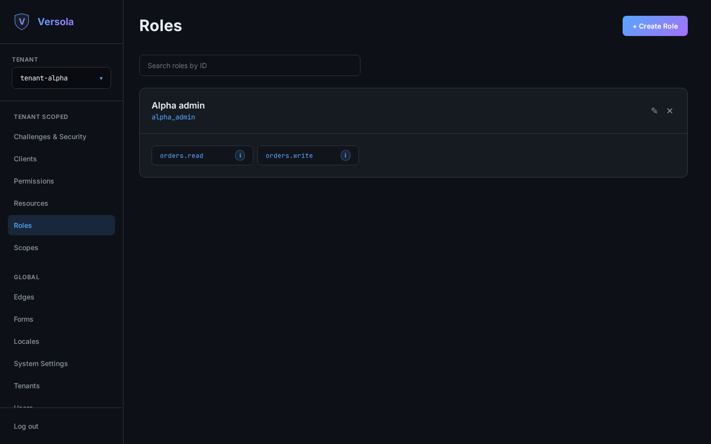 Expanded role card showing its permissions