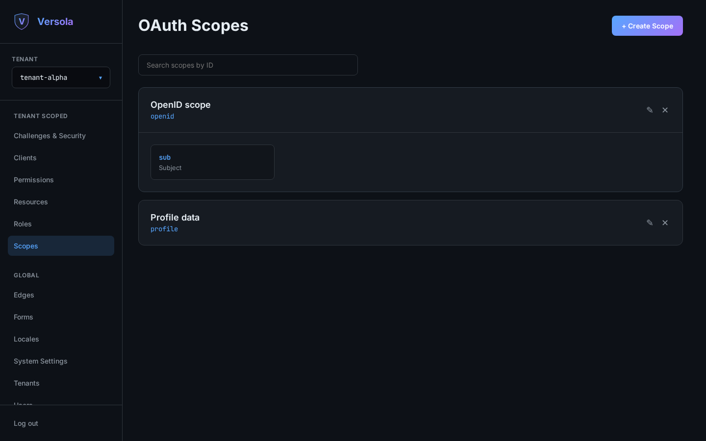 Expanded scope card showing its claims