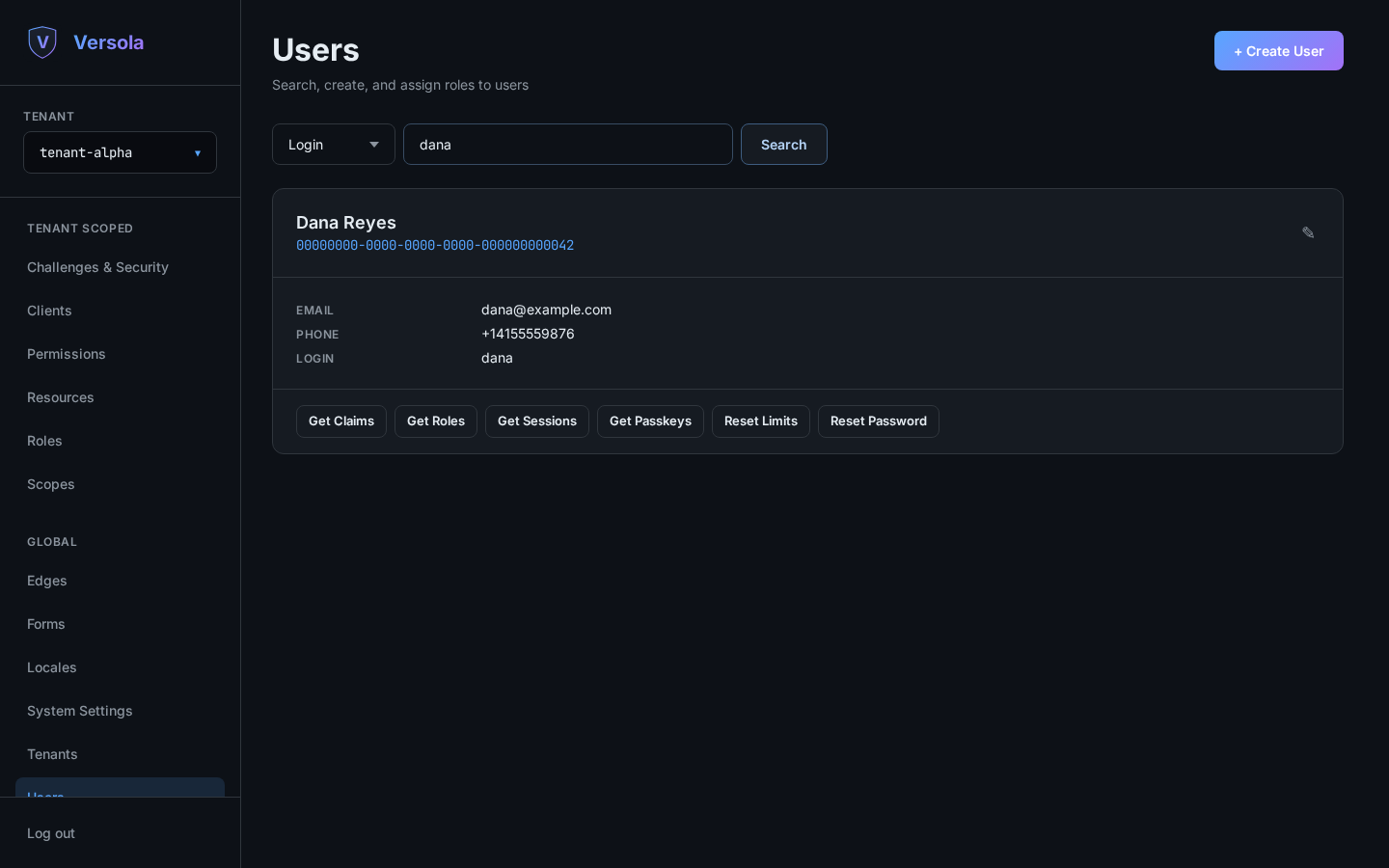 Users screen showing a matching user card